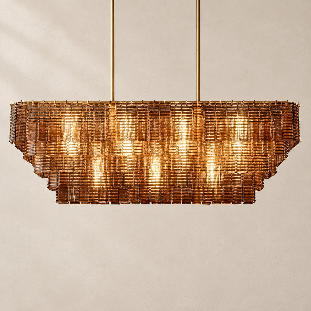 Sirelle Amber Glass Rectangular Chandelier 59"