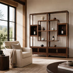 Walnut-Finish Open Shelf Sideboard with Slatted Cabinet