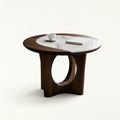 Walnut and Genuine Marble Sculptural Side Table
