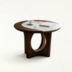 Walnut and Genuine Marble Sculptural Side Table