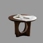 Walnut and Genuine Marble Sculptural Side Table