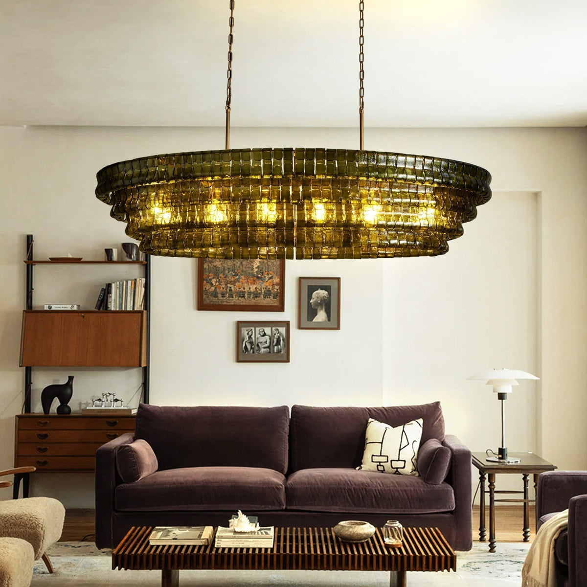 Frostweft Glass Oval Chandelier 54''65''