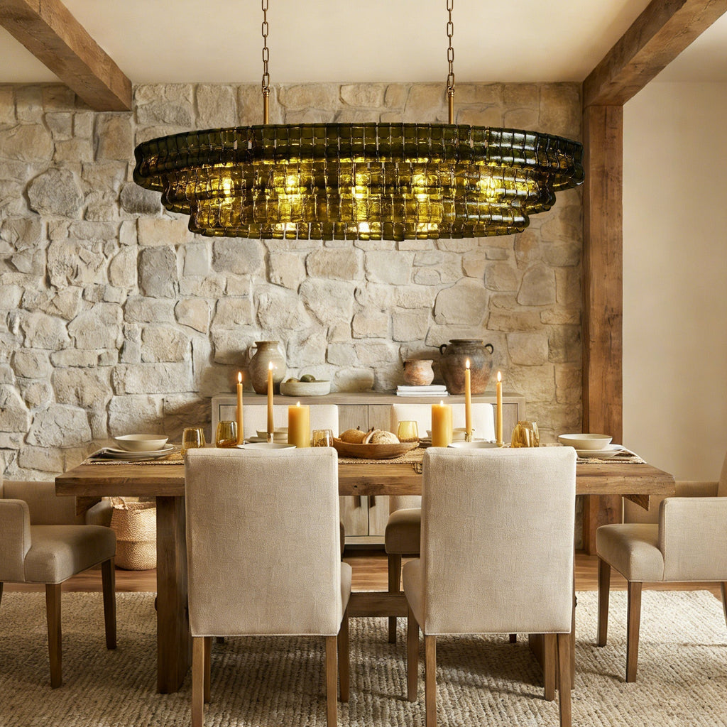 Frostweft Glass Oval Chandelier 54''65''