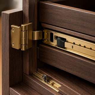 Furniture hardware and drawer glide detail