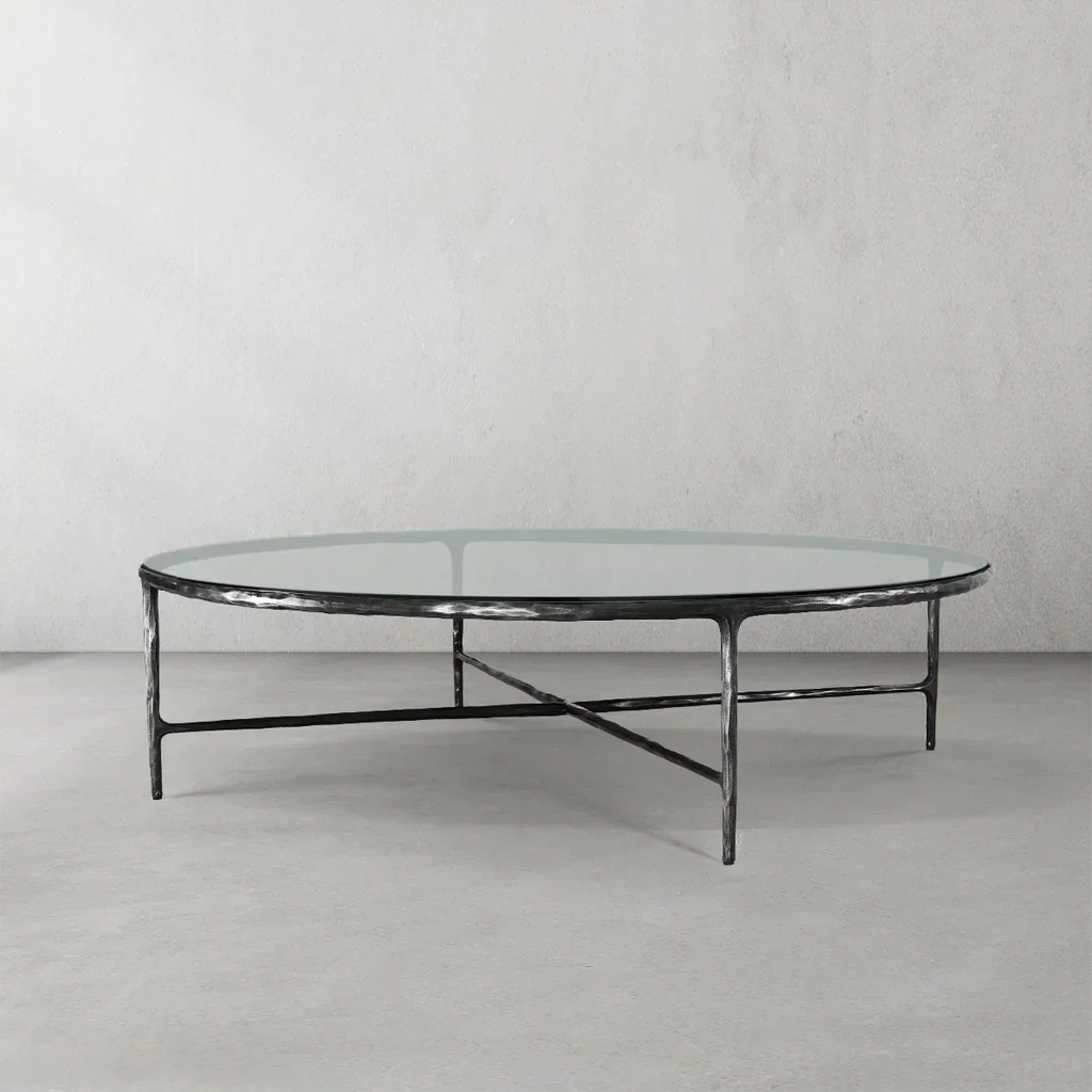 Thadson Metal Glass Round Coffee Table 36" 55"
